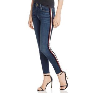 Frame Le High Skinny Multi Tape Stripe Skinny‎ Jeans Raw Hem Dark Wash Size 24